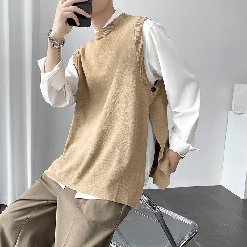 Korean Sweater Vest Men Slim Fit Fashion Solid Color Casual O-neck Knitted Pullover Men Knitting Sweaters Mens Jumper Clothes