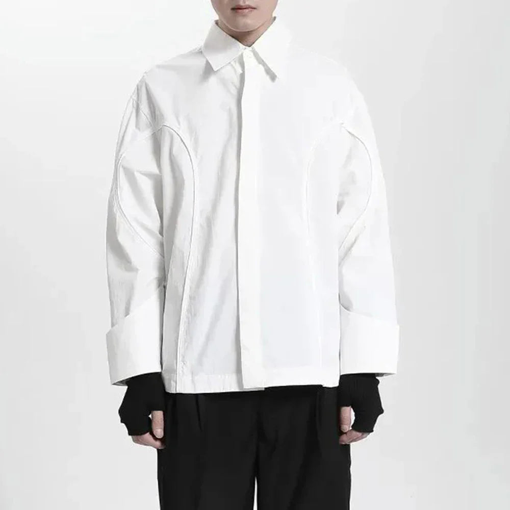 saferido Mens Japanese Dark Style Casual Long-Sleeved Shirt 2024 New Genderless Fashion Personality Youth Trend Solid Color Shirt Unisex