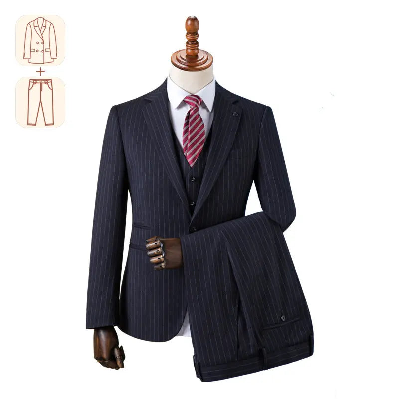saferido Premium Suit British Striped for Men's Business Formal Dress, Wedding, and Groom, Slim-fit Coat Vest & Pants