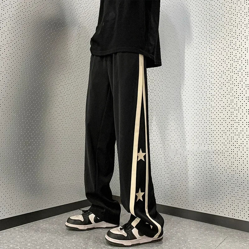 saferido Y2K Star Sweatpants Men Black Sports Pants Wide Leg Trousers Male Japanese Streetwear Hip Hop Graphic Loose Casual