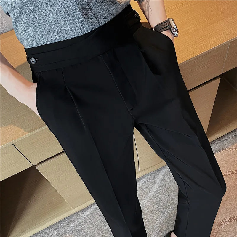 saferido Spring Summer New Fashion Drape High Waist Suit Pants Men Clothing Full Length Slim Fit Casual Straight Office Trousers 36
