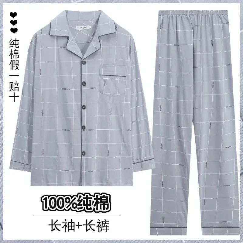 Men Pajamas Set Lounge Sleepwear Plaid Pyjamas Long Sleeve Spring Autumn Loungewear Male Homewear Home Clothes