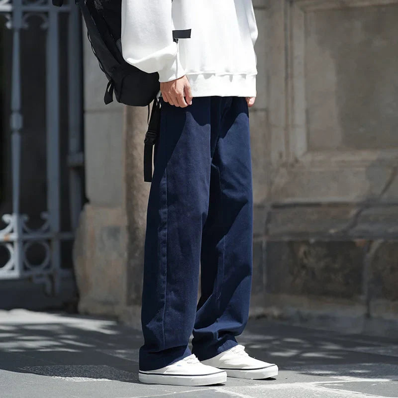 Autumn Cotton Casual Pants Men Fashion 3 Color Straight Pants Men Japanese Streetwear Loose Wide Leg Pants Mens Trousers M-2XL