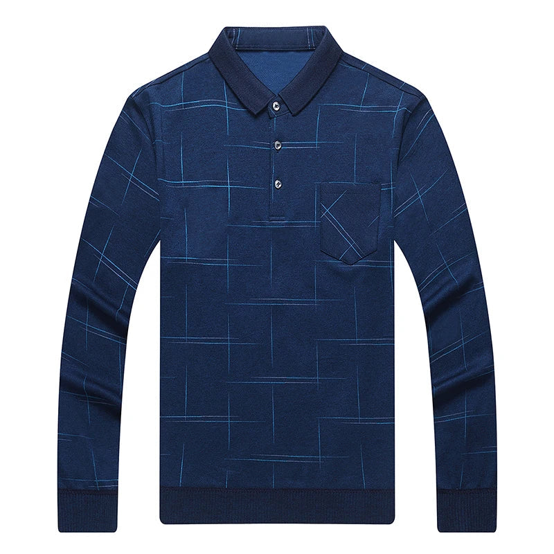 saferido Spring Autumn Polo Shirt Men Long Sleeve Business Causal Patch Designs Mens Turn Down Collar Polo Shirt Cotton Breathable Tees