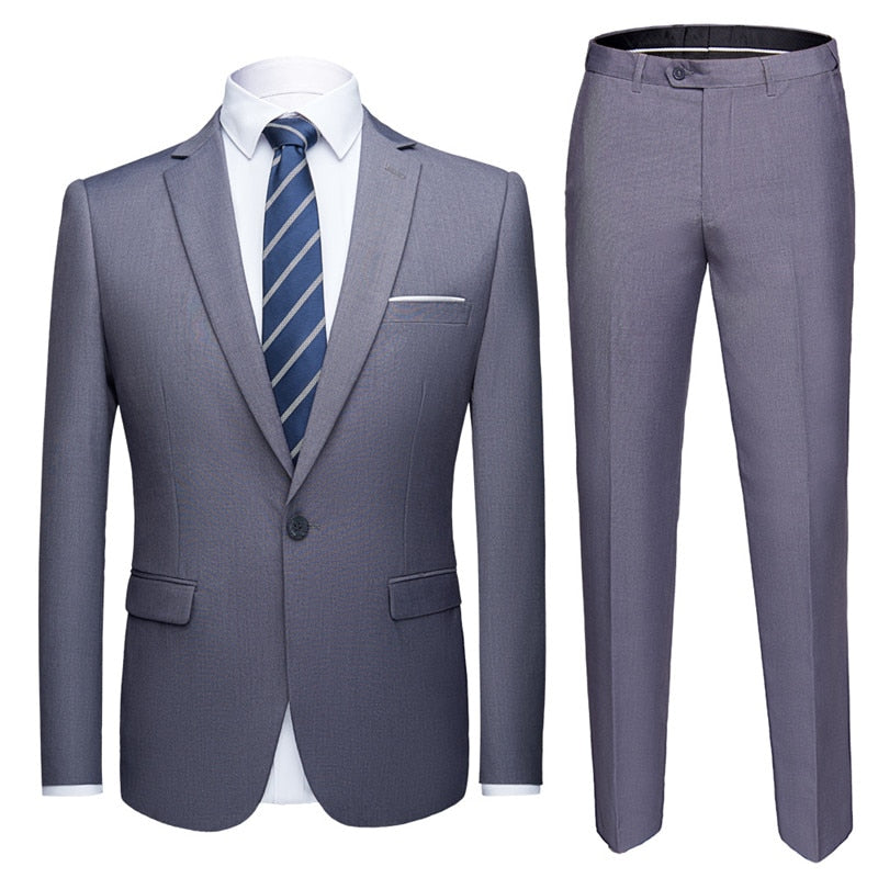 Jacket + Pants 2 Pieces Set Fashion New Men's Casual Boutique Business Dress Wedding Groom Suit Coat Blazers Trousers