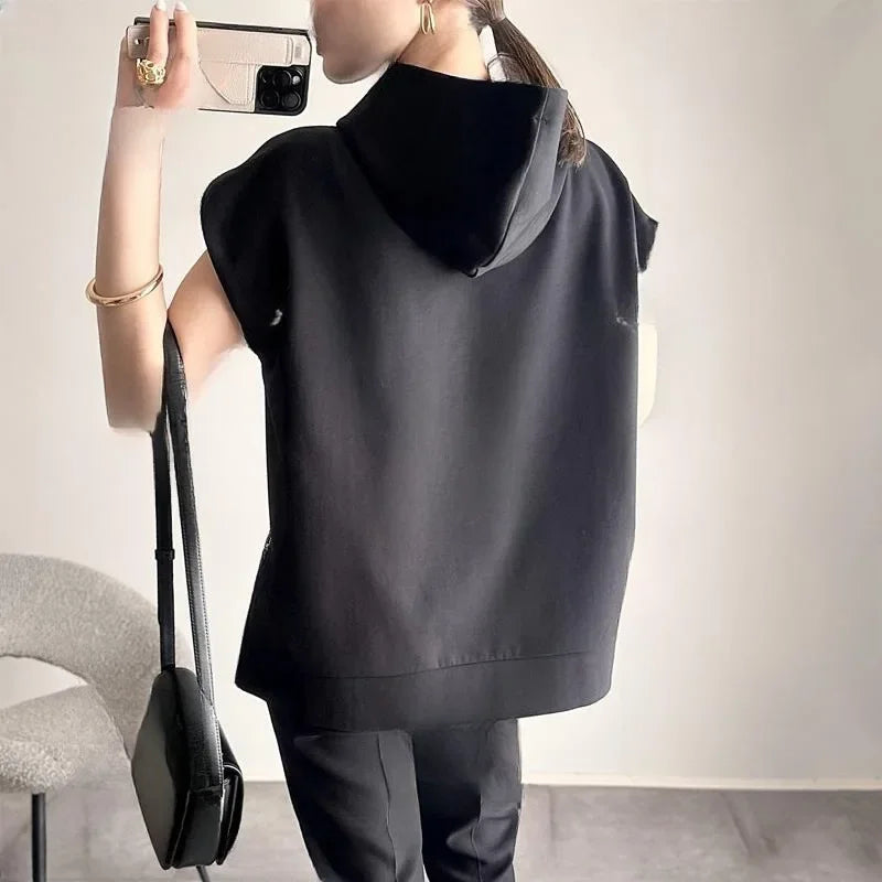 saferido In-stock Japanese Style Summer New Hooded Zippered Short Sleeve Top Hooded Two-sided Zippered Short Sleeve T-shirt