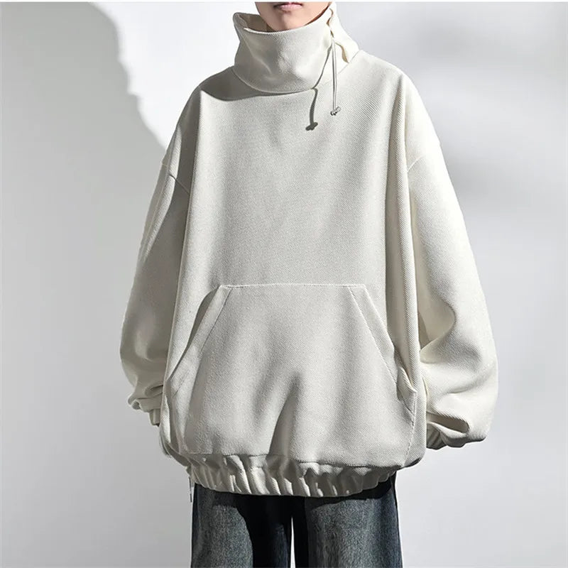 saferido Spring Autumn Hoodies Men Fashon Turtleneck Pullover Sweatshirt Mens Solid Color Loose Streetwear Hip Hop Couple Casual Hoodies