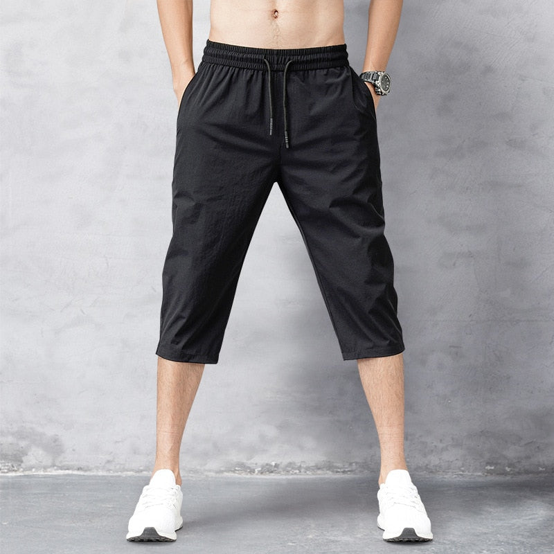 Men's Shorts Summer Breeches Thin Nylon 3/4 Length Trousers Male Bermuda Board Quick Drying Beach Black Men's Long Shorts