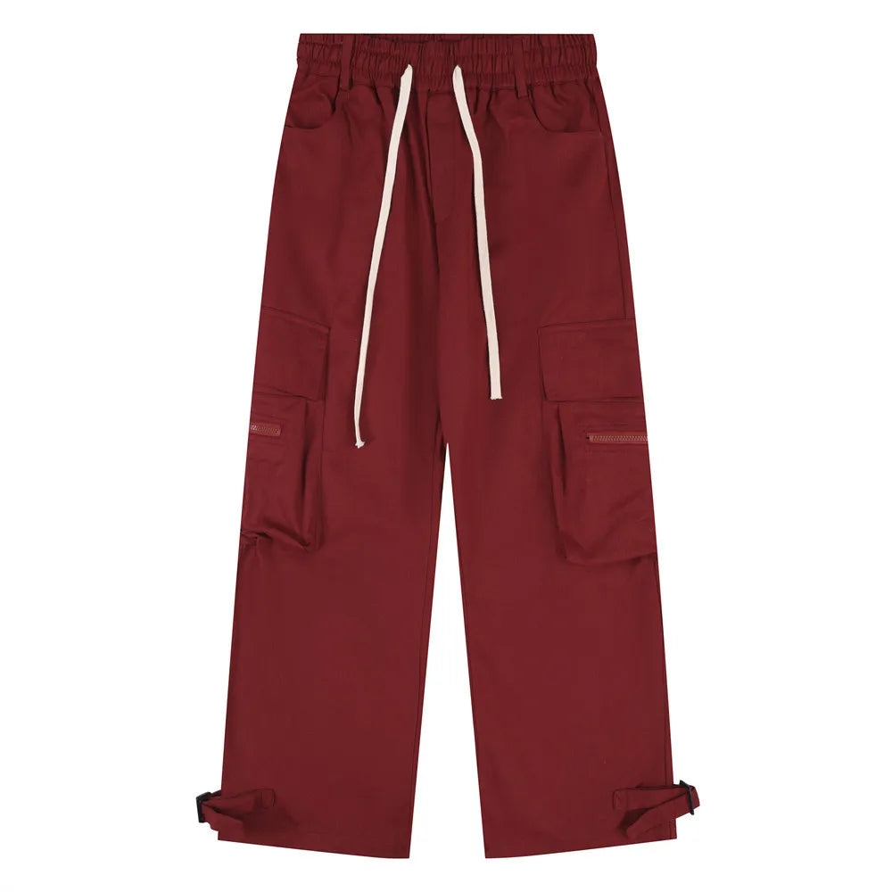 saferido Y2K Red Cargo Pants for Men Harajuku Black Trousers Male Streetwear Hip Hop Pocket Loose Casual American Safari Style