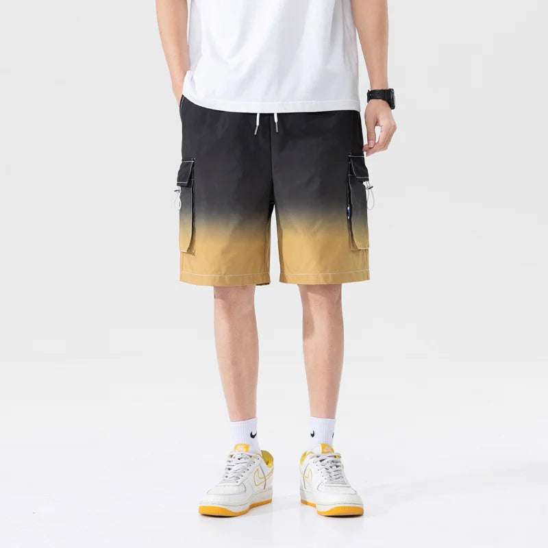 saferido HIP HOP Streetwear Summer Korean Fashion Ombre Drawstring Cargo Shorts For Men Loose Straight Multi-pocket Short Pants Casual Gym pantalones cortos