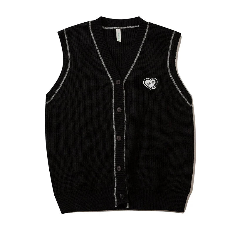 saferido Korean Knitted Cardigan Men Causal V-neck Solid Student Sweaters Vest Harajuku Loosed Couple Sleeveless Vests Spring Autumn