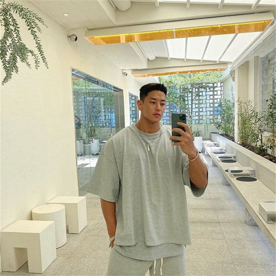 Men New Tshirt Gyms Fitness Splicing Fashion Leisure T-shirt Male Fitness Tees Tight-Fitting Quick Drying Short Sleeved T-shirt