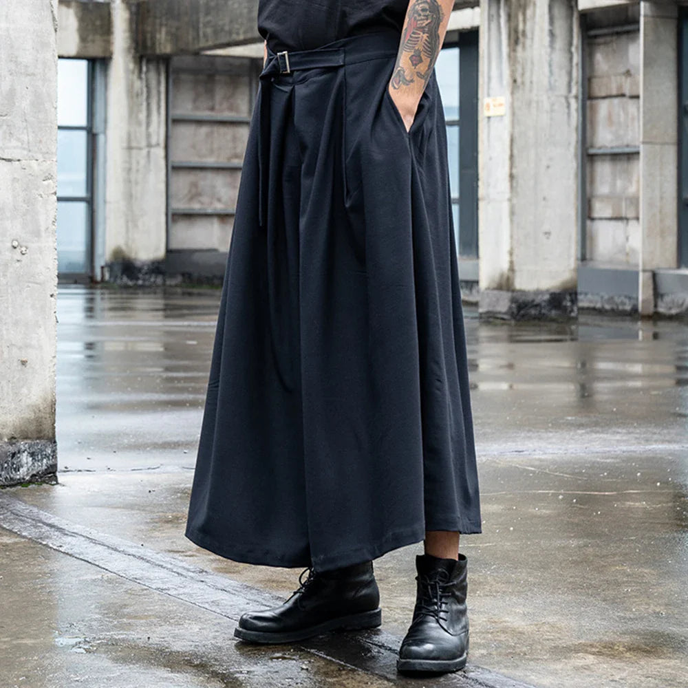 saferido Japanese Streetwear Baggy Fashion Casual Wide Leg Pants Men Punk Hip Hop Skirt Pants Black Harem Trousers Men's Culottes Unisex
