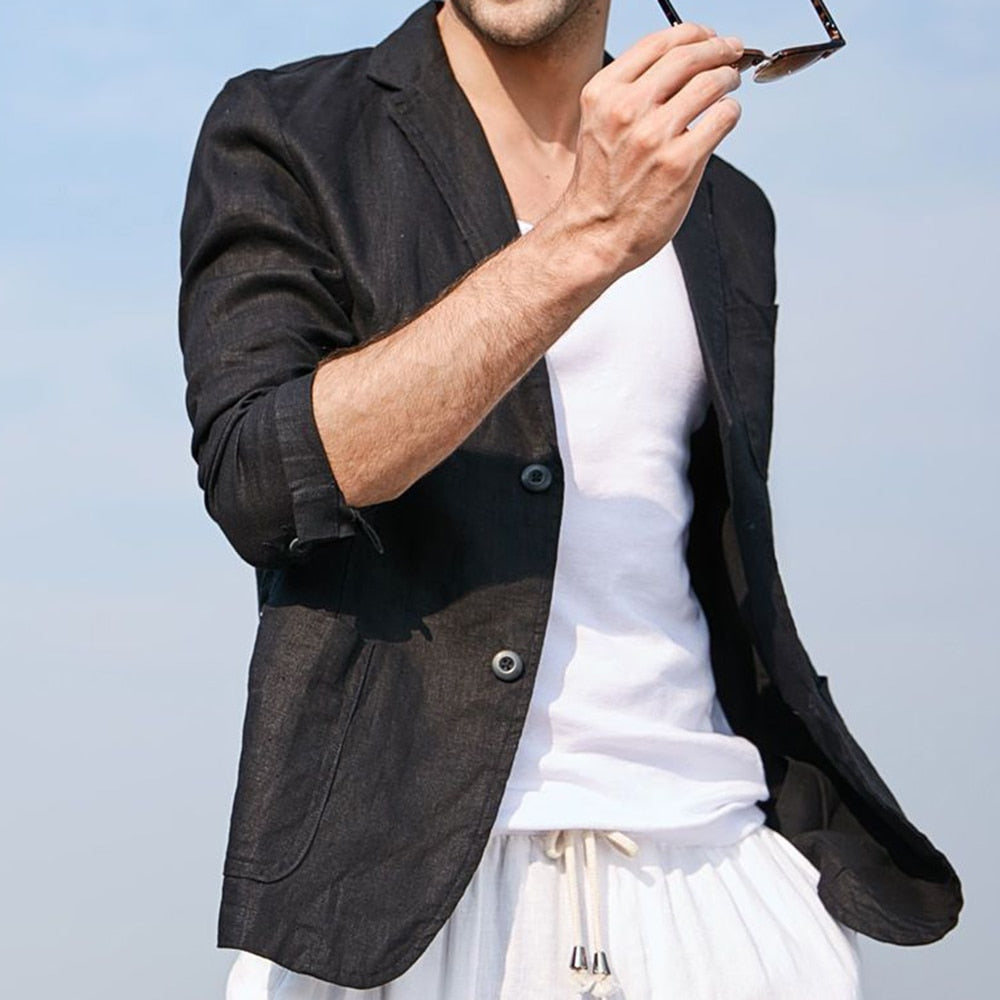 Men's Linen Casual Suit Jacket Summer New Solid Color Refreshing Breathable Slim British Cotton Linen Suit Retro Simple Top