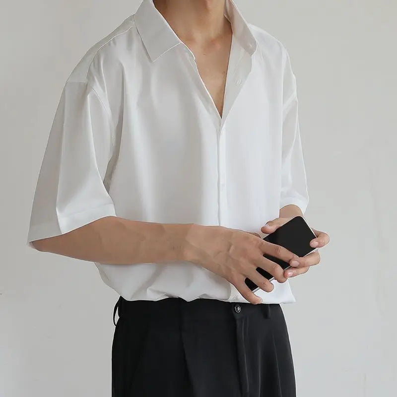 Men's Clothing Tops Sven Turn-down Collar Loose Simplicity Button Solid Fashion Formal Office Lady Casual Shirts Spring Summer