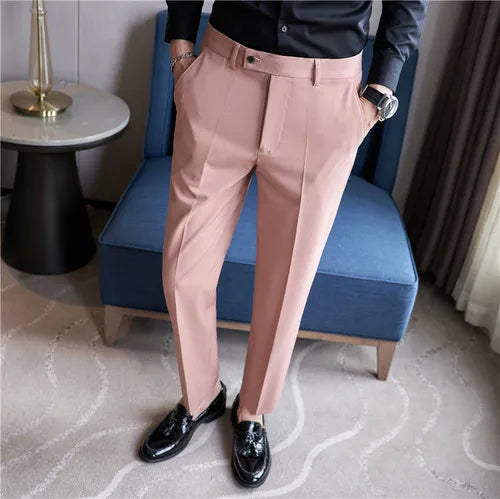 saferido Men Spring Autumn High Quality Casual Suit Trousers/Male Fashion Slim Fit Pink Business Suit Pants/Man Stretch Dress Pants 28-38