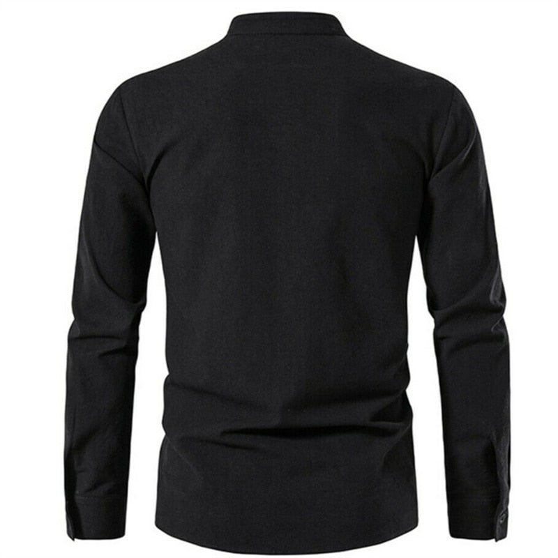 Men's V-neck shirt T-shirt Fashion Vintage Thin Long Sleeve Top men Casual Breathable Viking Front Lace Up man Shirts