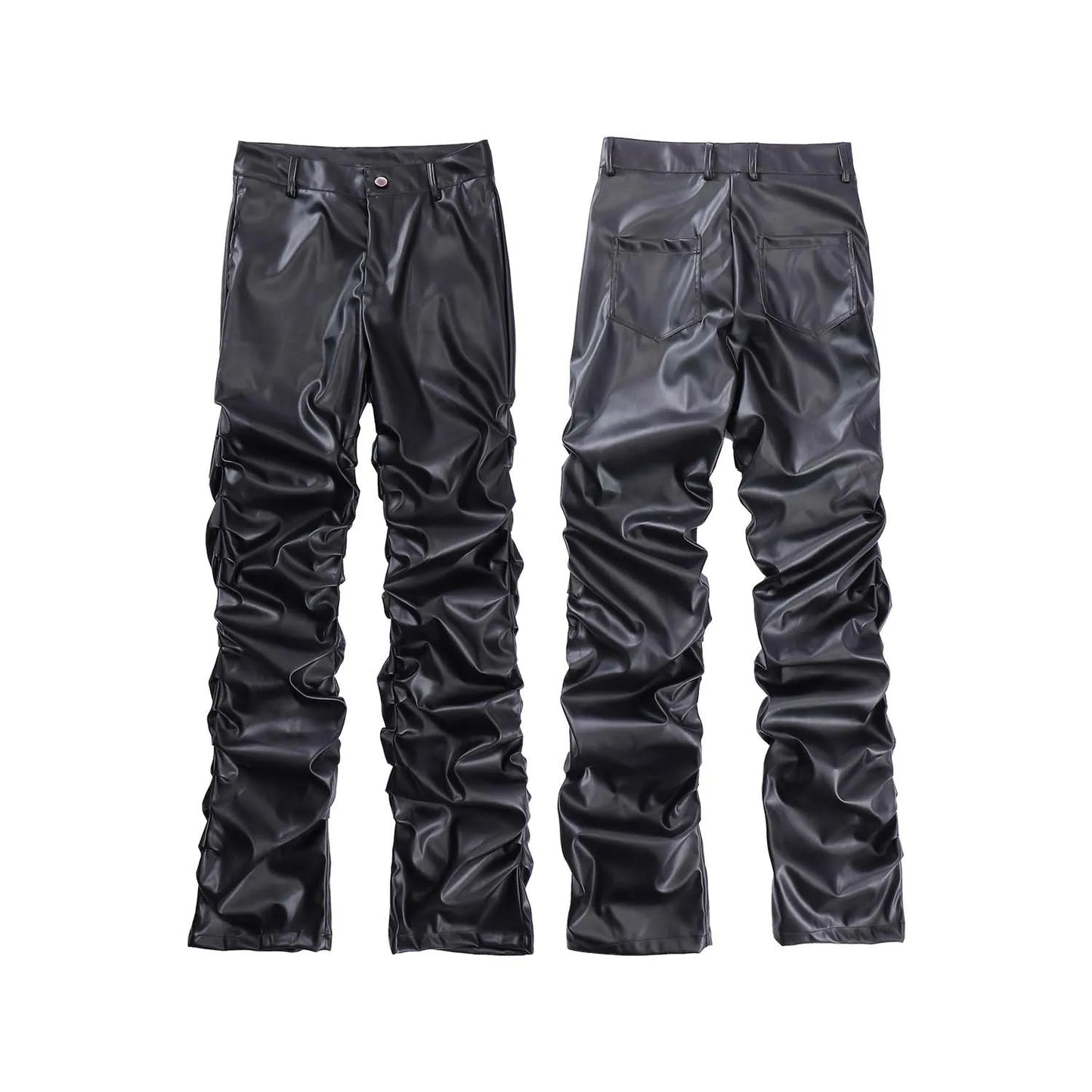 saferido Pleated Leather Pants Men’s Motorcycle Pants PU Leather Pants Men’s Punk Leather Cargo Pants Leather Pants