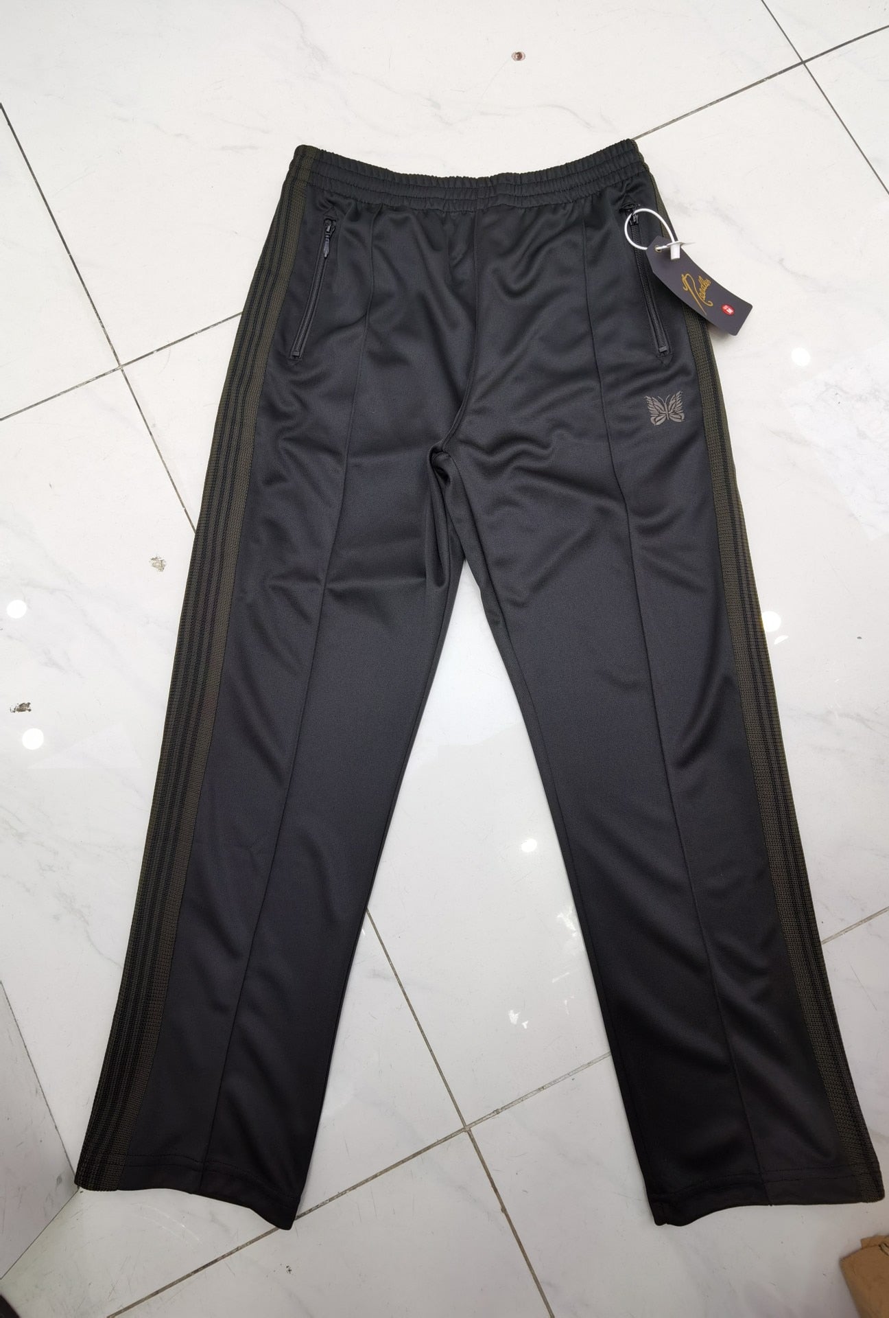 Similar All Black Needles Pants Men Women 1:1 High Quality Embroidered Butterfly Needles Track Pants Straight AWGE Trousers