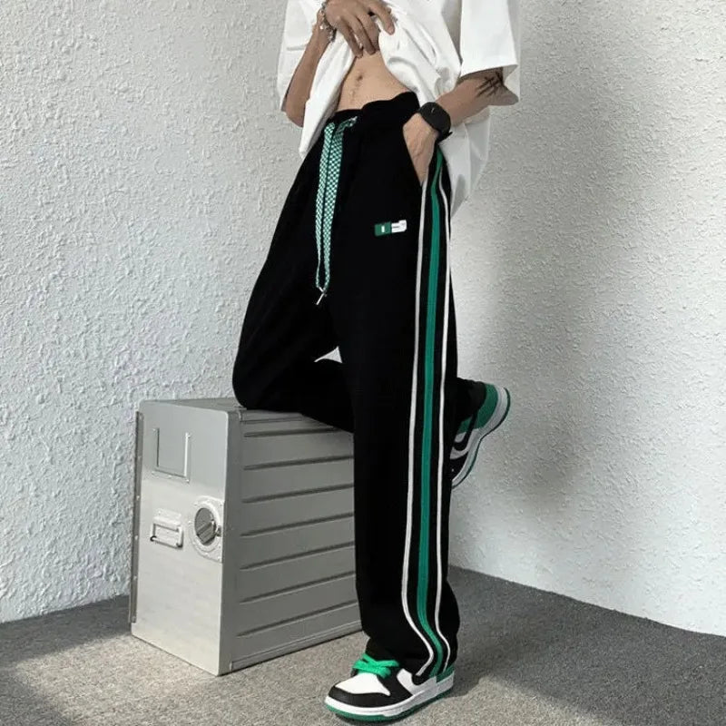 saferido Male Sweat Pants Black Sport Trousers Straight Sweatpants for Men Wide Leg Track Athletic Tracksuit Bottoms Korean Style Fashion