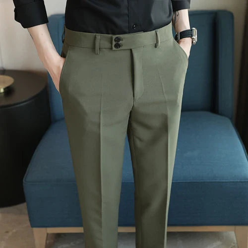 saferido Men Dress Pants High Waist Trousers Autumn New British Style Straight Slim Fit Suit Pants Solid Casual Fashion Men Clothing