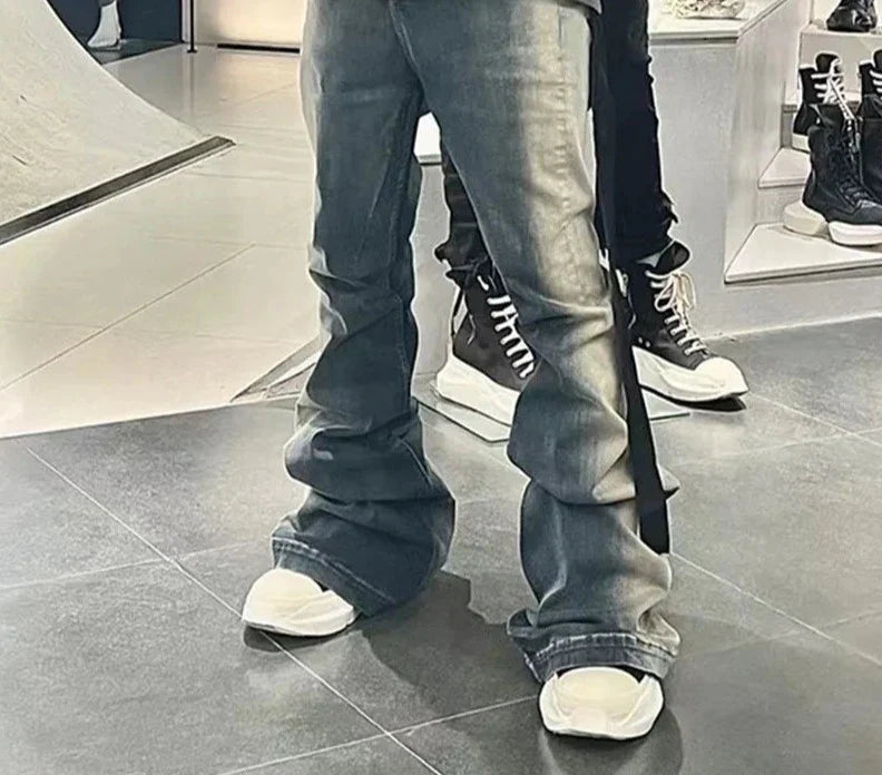 Niche Men Jeans Wash Gradient Floor Mop Casual Trend Vintage New Korean Fashion Flared Pants High Street