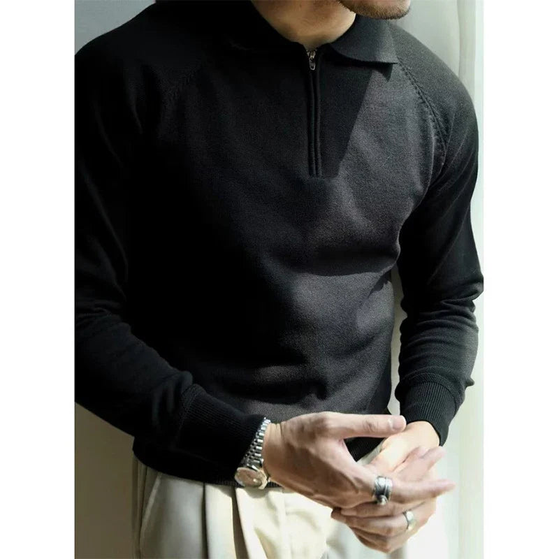 Autumn Clothing Men's Clothing Luxury Knitted Polo Shirt Casual Fashion Zippers Solid Color Long Sleeve Pullovers Leisure Shirts