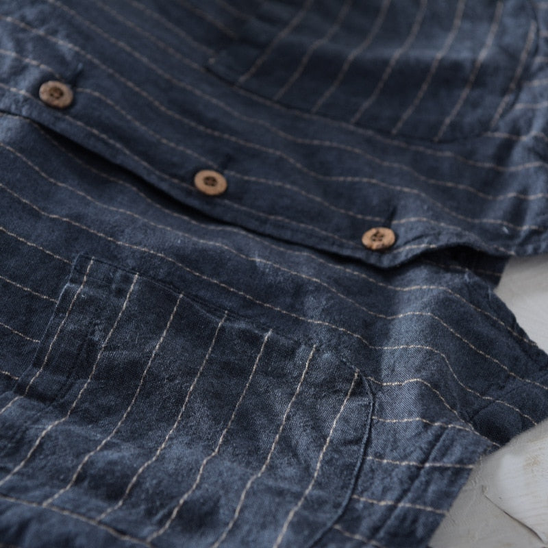 Men Vintage Vest Slim Linen Cotton Blazer Vest Male Casual Thin Striped Suit Waistcoat Clothing Asian Size M-3XL