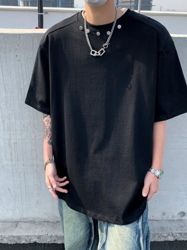 saferido Men T-shirts Solid Colors Hip Hop Comfortable Advanced Loose New American Style Simple All-match Trendy Students Summer Basic