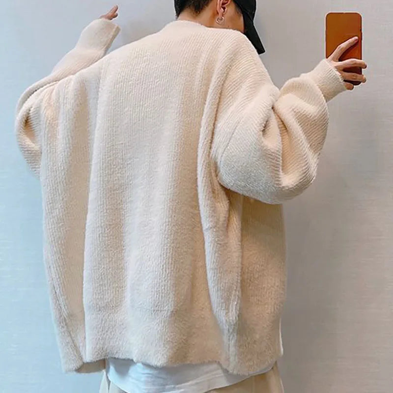 saferido Winter Men Loose Zipper Cardigan Sweater Korean Fashion Handsome Simplicity Warm Sweater Male Thicken Casual Sweater Coat