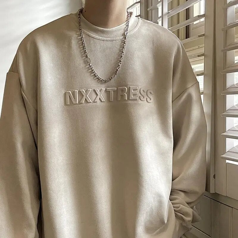 Foaming Printing Suede Sweatshirt Men Autumn Fashion Long Sleeve Hoodie Sweatshirt Harajuku Pullovers Casual Oversized Tops