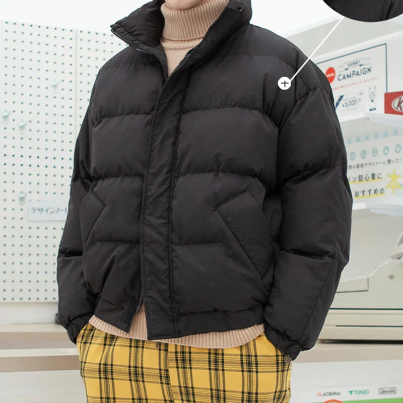 Men Harajuku Warm Bubble Coat Winter Jacket Streetwear Solid Black Parkas Man Korean Fashion Puffer Jackets Coats
