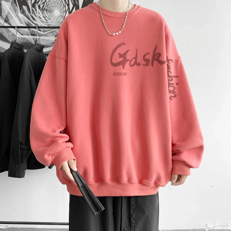saferido Men's Multicolor 15 Color Sweatshirt Loose Large Size 5XL Personalized Printed Korean Street Tops Funky Casual Round Neck Tops
