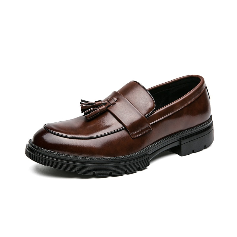 saferido Elegant Men Social Casual Shoes Pointed Thick bottom Loafers For Men Driving Moccasins Comfortable Slip-On Tassel Wedding Shoes