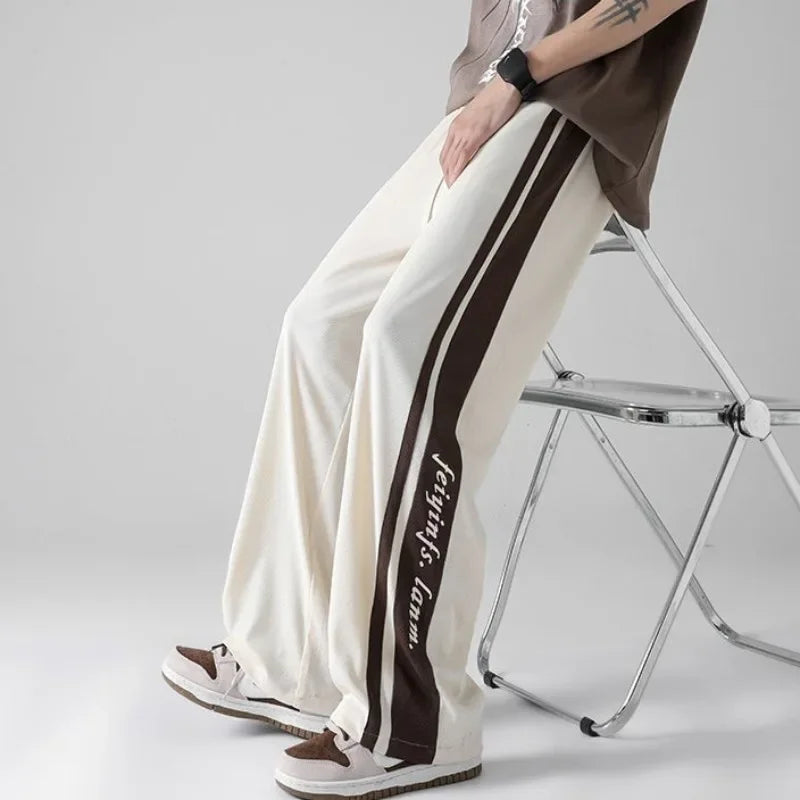 saferido Man Sports Pants Thin Trousers Striped Straight Summer Xxxl Loose Sport Korean Popular Clothes Y2k Baggy Gym Sweatpants for Men