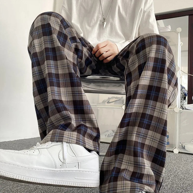 saferido Plaid Pants Men Korean Fashion Couples Straight Baggy Youthful Streetwear All-match Harajuku Y2k Trousers Joggers High Street