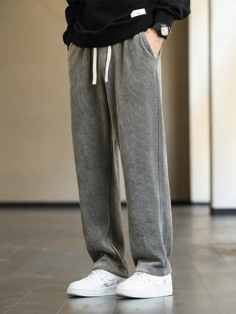 Spring Autumn Men's Sweatpants Wide Leg Straight Baggy Casual Pants Streetwear Solid Loose Track Trousers Plus Size 8XL