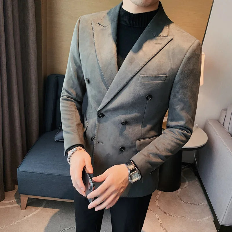 saferido Men's Spring High Quality Suit Male Slim Fit Fashion Double Breasted Buckle Dress Office Blazers Jackets M-4XL