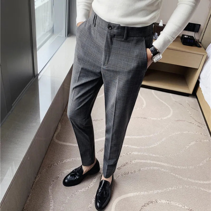 saferido Men's Spring Slim Fit Leisure Pure Cotton Business Suit Pants/Male Plaid Pencil Pantsfashion Trousers 28-38