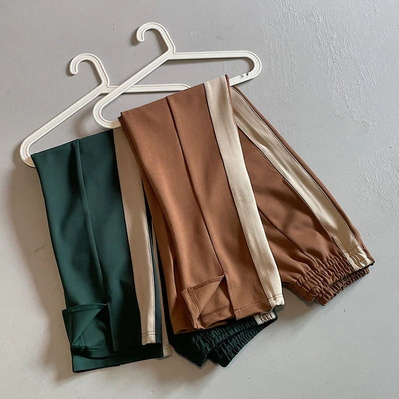 saferido Korean Men's Loose Elastic Waist Casual Pants Open Fork Wide Leg Pants Vintage Trousers Green/brown Joggers Sweatpants