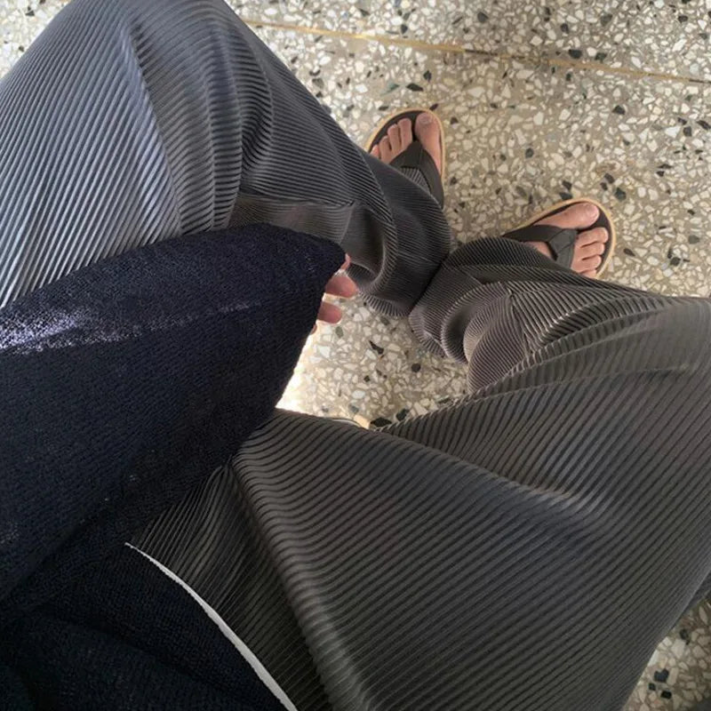 saferido Summer Pleated Pants Men Fashion Gray Black Ice Silk Pants Men Streetwear Korean Loose Straight Pants Mens Baggy Trousers M-3XL