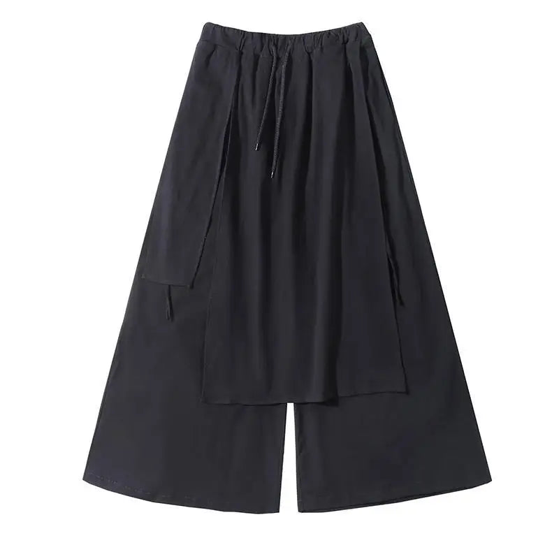 saferido Techwear Wide Leg Pants Punk Gothic Black Trousers Male Goth Cotton Linens Summer Japanese Style Streetwear Hip Hop