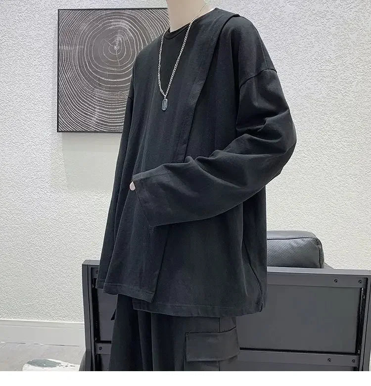 saferido men t-shirts Spring Hong Kong style long sleeve T-shirt Korean handsome loose slit top trend printing oversize man clothes