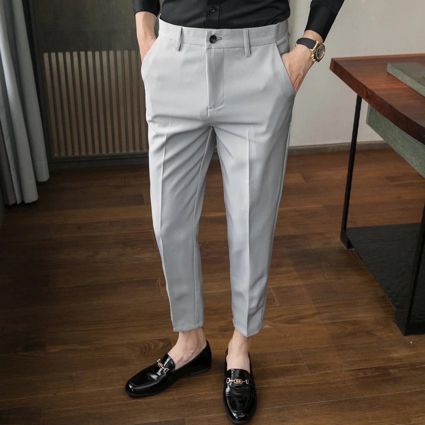 saferido New Style Men's Spring Slim Fit Business Suit Trousers/Male Pure Color Stretch Pencil Pants Man Dress Pants Brand Clothing