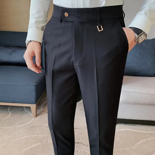 saferido British Style Autumn Solid Business Casual Suit Pants Men Clothing Simple All Match Formal Wear Office Trousers Straight 28-36