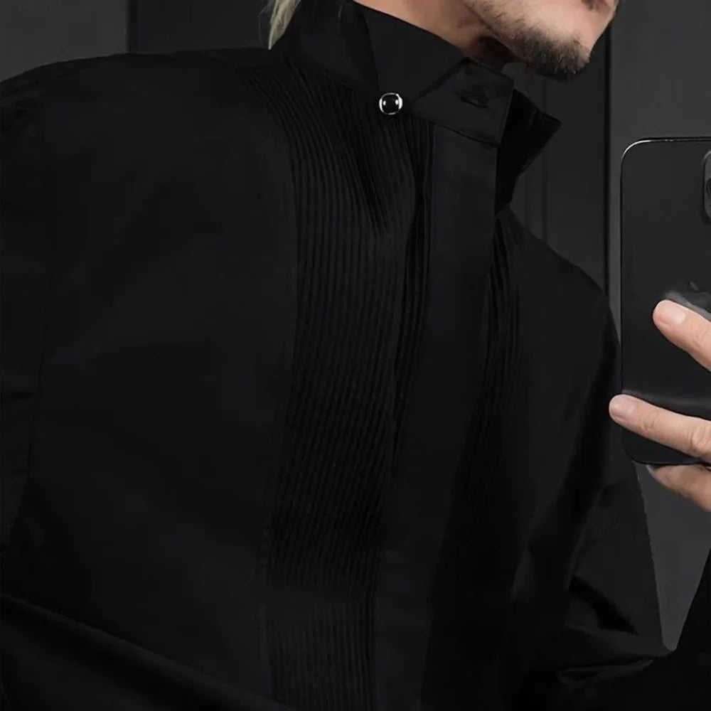 saferido Mens Shirt Textured British Casual Shirt Spring Streetwear Office Elegant Business Commuting Long Sleeve Top Men'S Clothing 2024