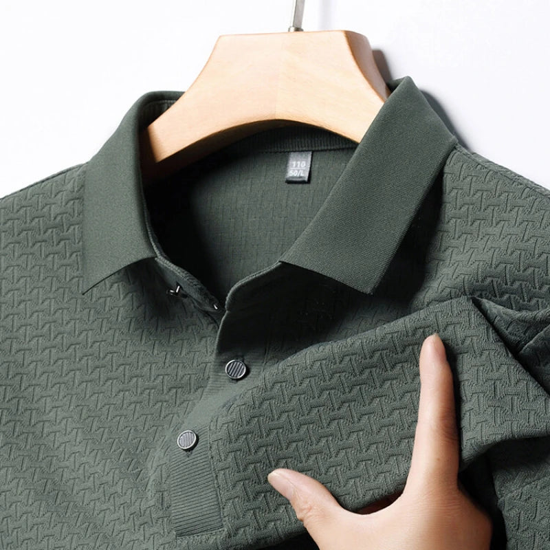 saferido Solid Color Polo Shirt Men, Retro Lapels Long Sleeve T-shirt, 2024 Spring Men's Top, Business Casual Men's Clothing M-4XL