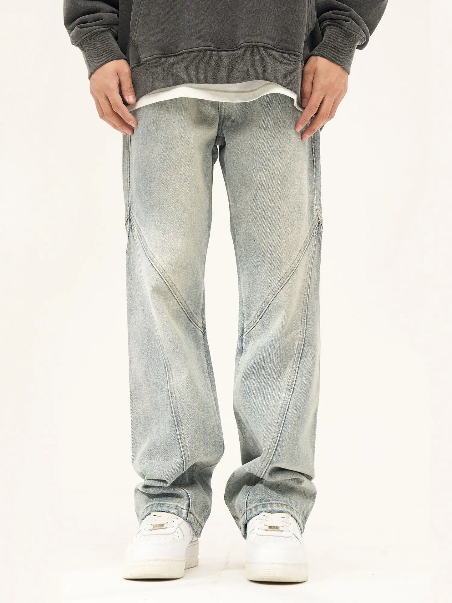 saferido American high street stitching light straight leg jeans with loose design and a sense of high-end hip-hop trendy pants