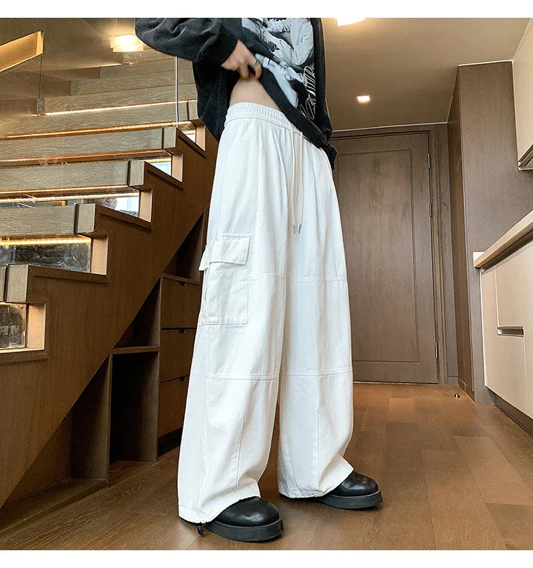 saferido Multi-Pocket Washed Cargo Pants Men Women Y2K Vintage Streetwear Loose Oversized Straight Wide-Leg Jeans Dark Green/Purple