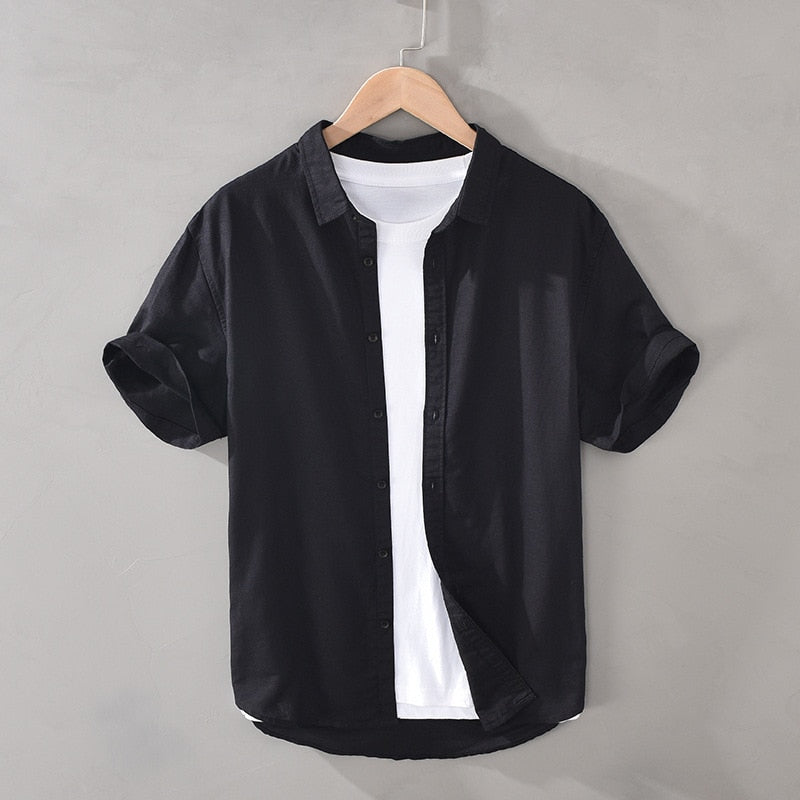 Cotton Linen Shirts For Men Casual Short Sleeve Tops Oversize Solid White Turn-Down Collar Tee Male Summer Vacation Clothing